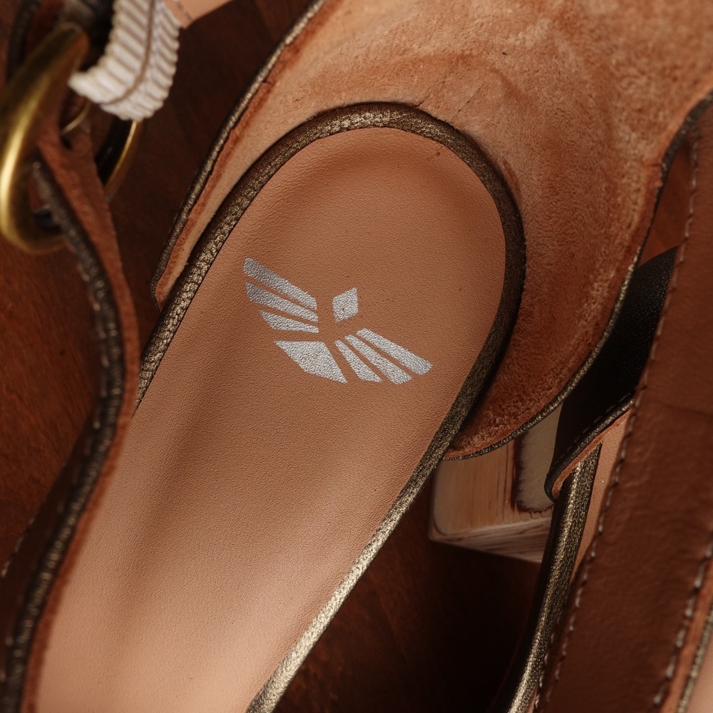 Fortress Of Inca Heels WMS SZ EU 37 US 6.5 Gold Luna Nay Asymmetric Modern Shoes - Picture 6 of 13